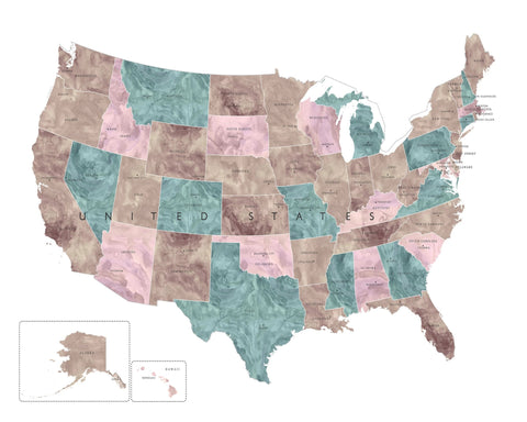 Pink Teal USA Map
