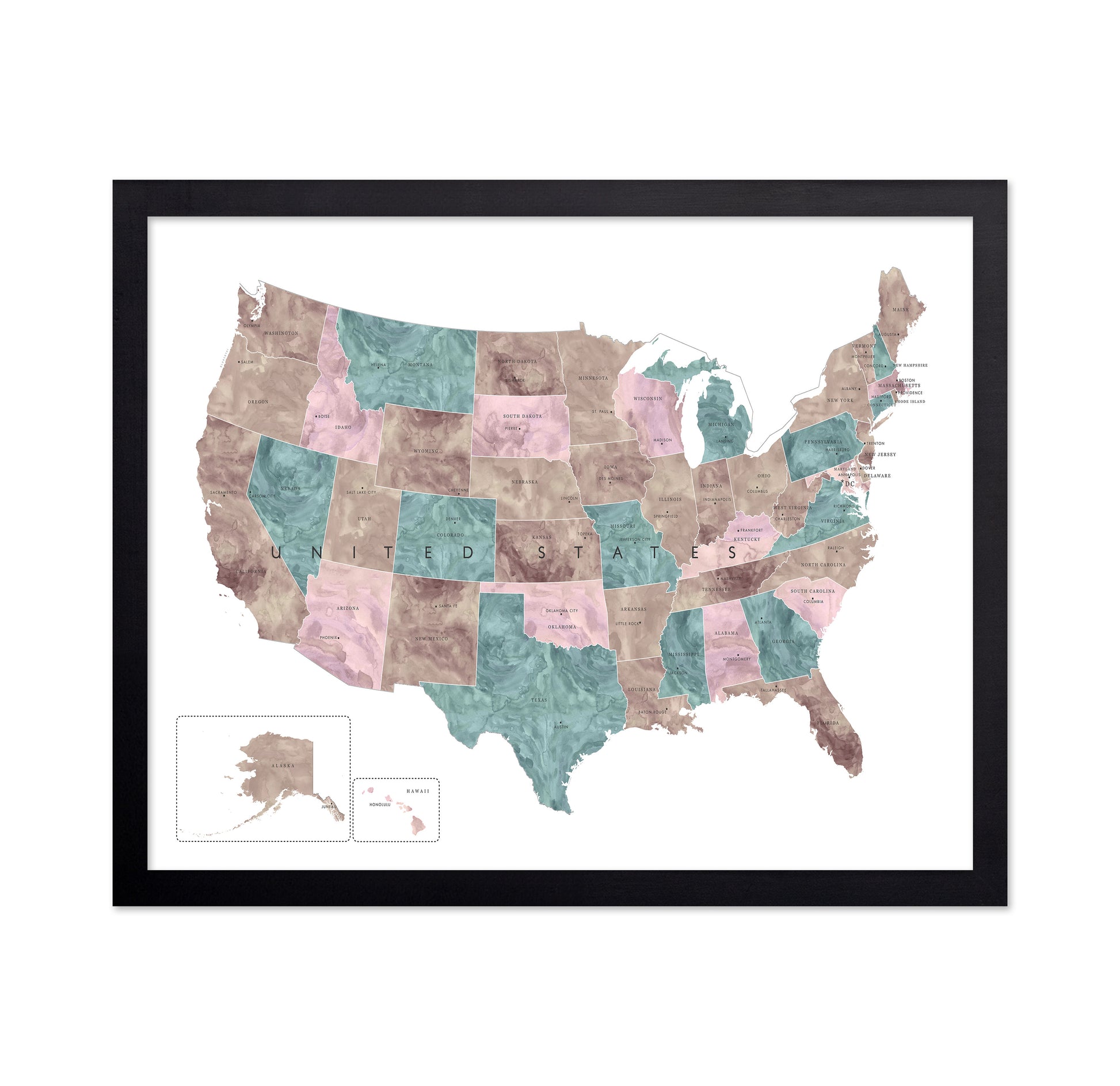 Pink Teal USA Map