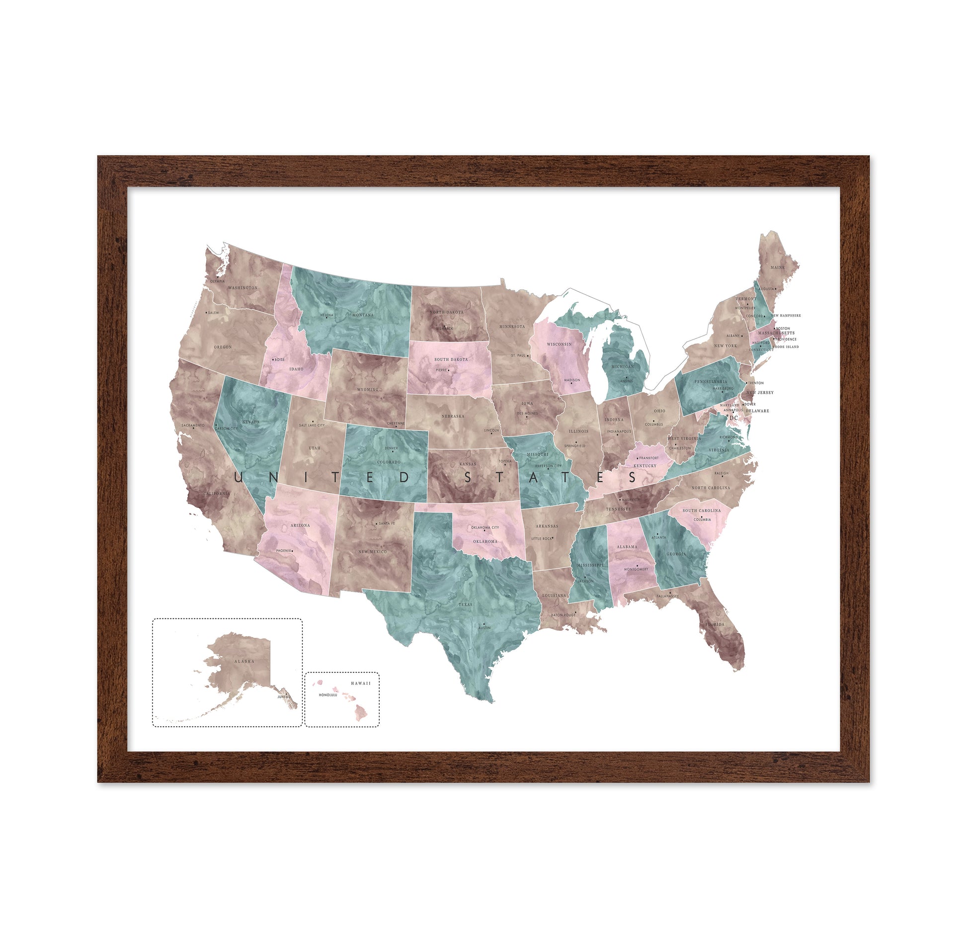 Pink Teal USA Map