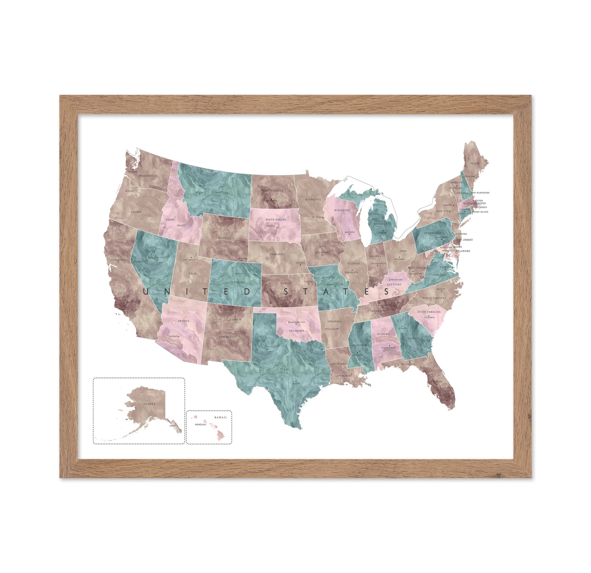 Pink Teal USA Map