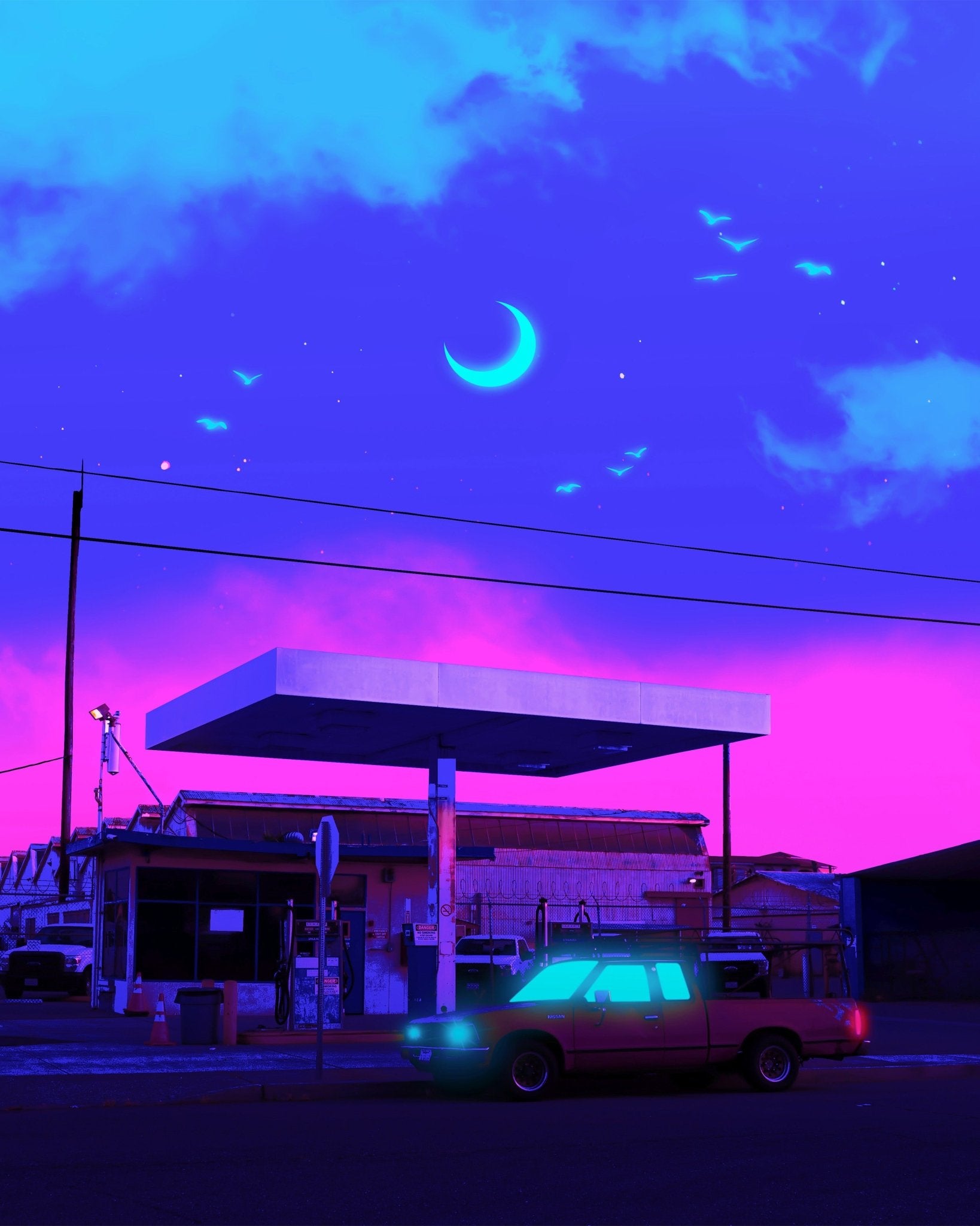 Neon Gas Station Night