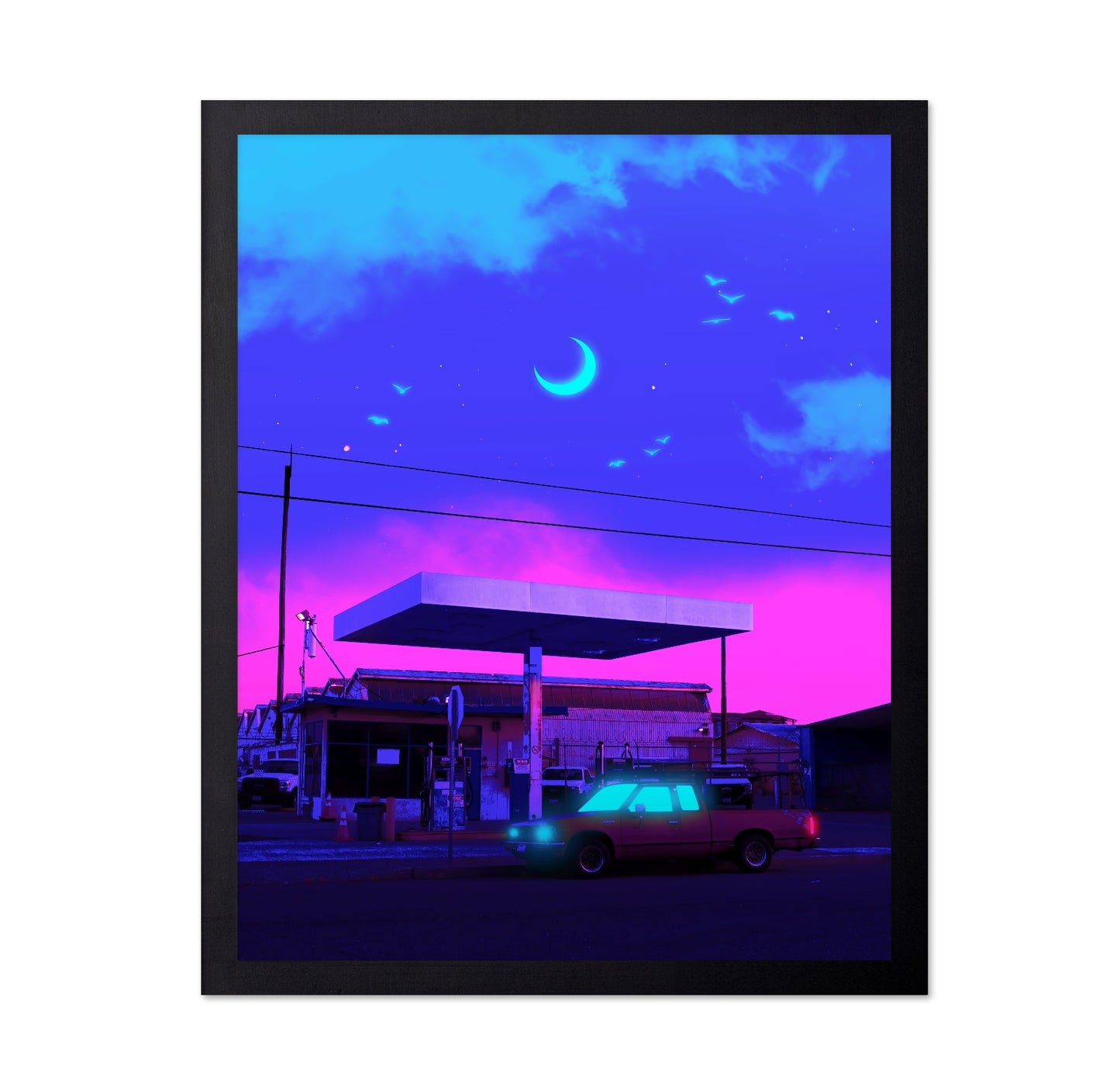 Neon Gas Station Night