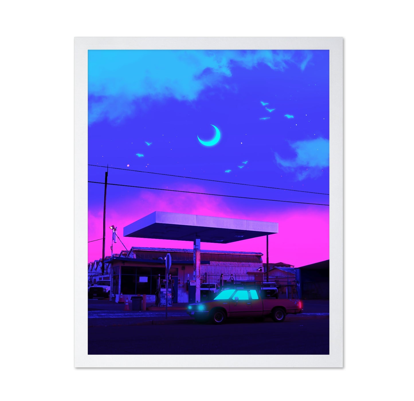 Neon Gas Station Night