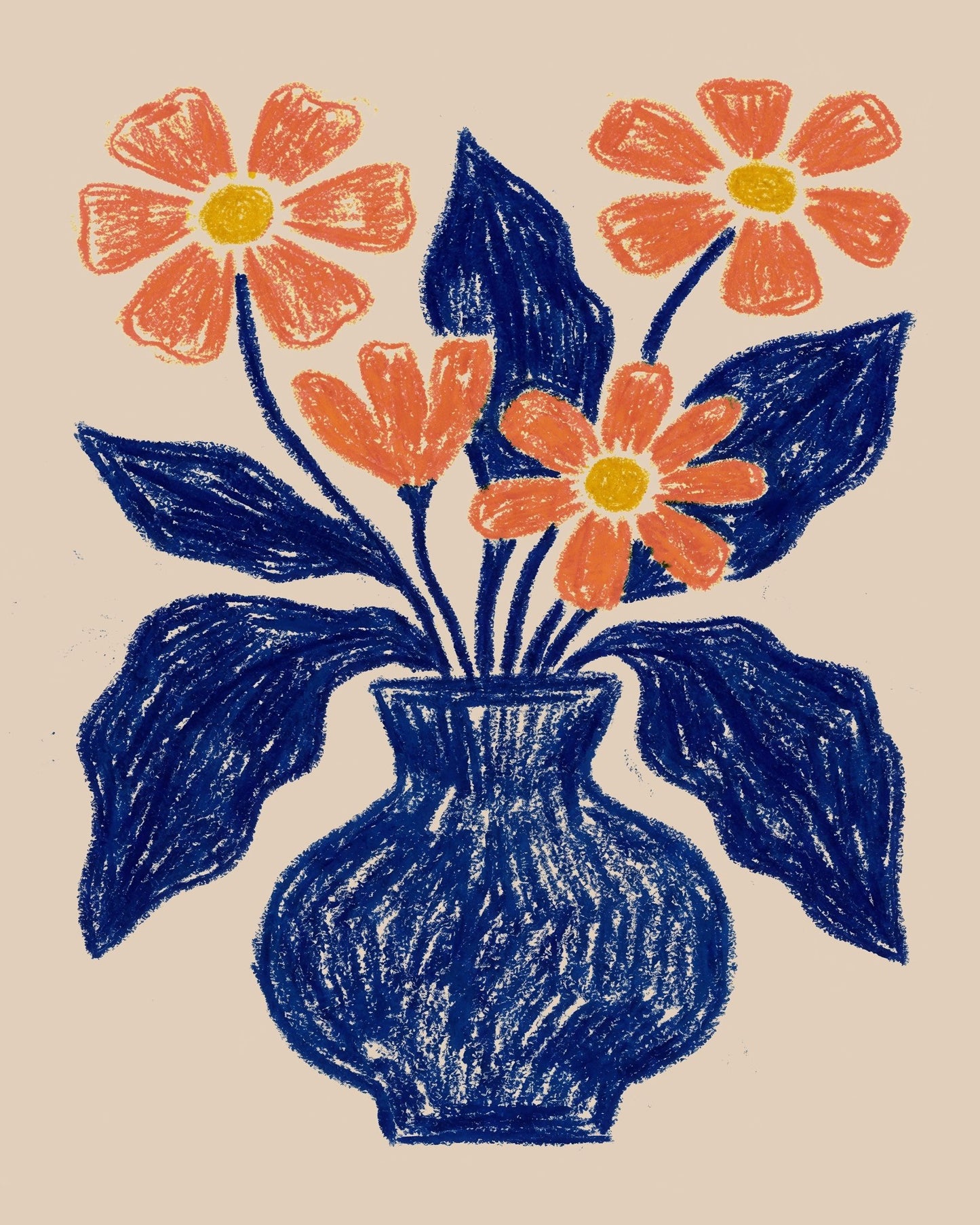 Orange Flowers Blue Vase