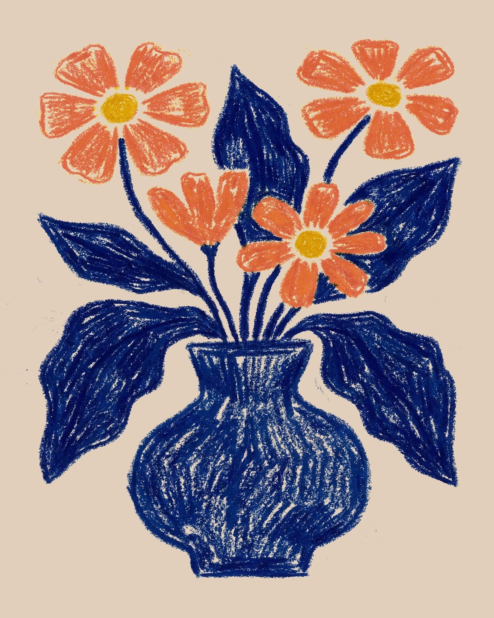 Orange Flowers Blue Vase