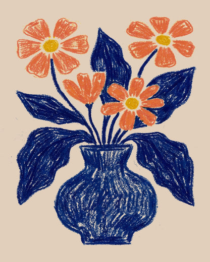 Orange Flowers Blue Vase