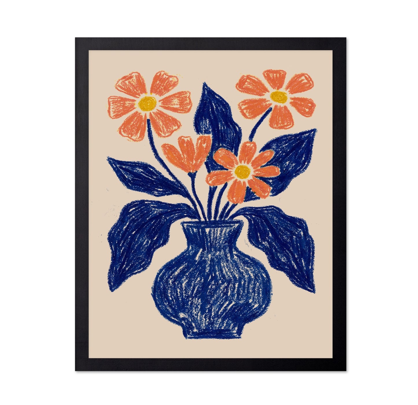 Orange Flowers Blue Vase