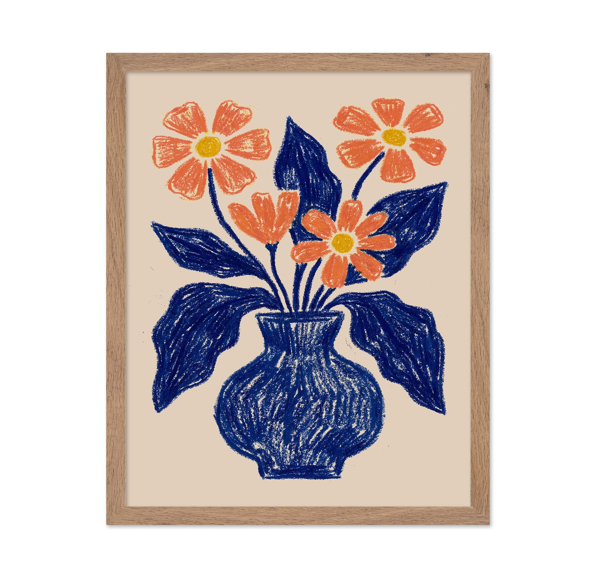 Orange Flowers Blue Vase