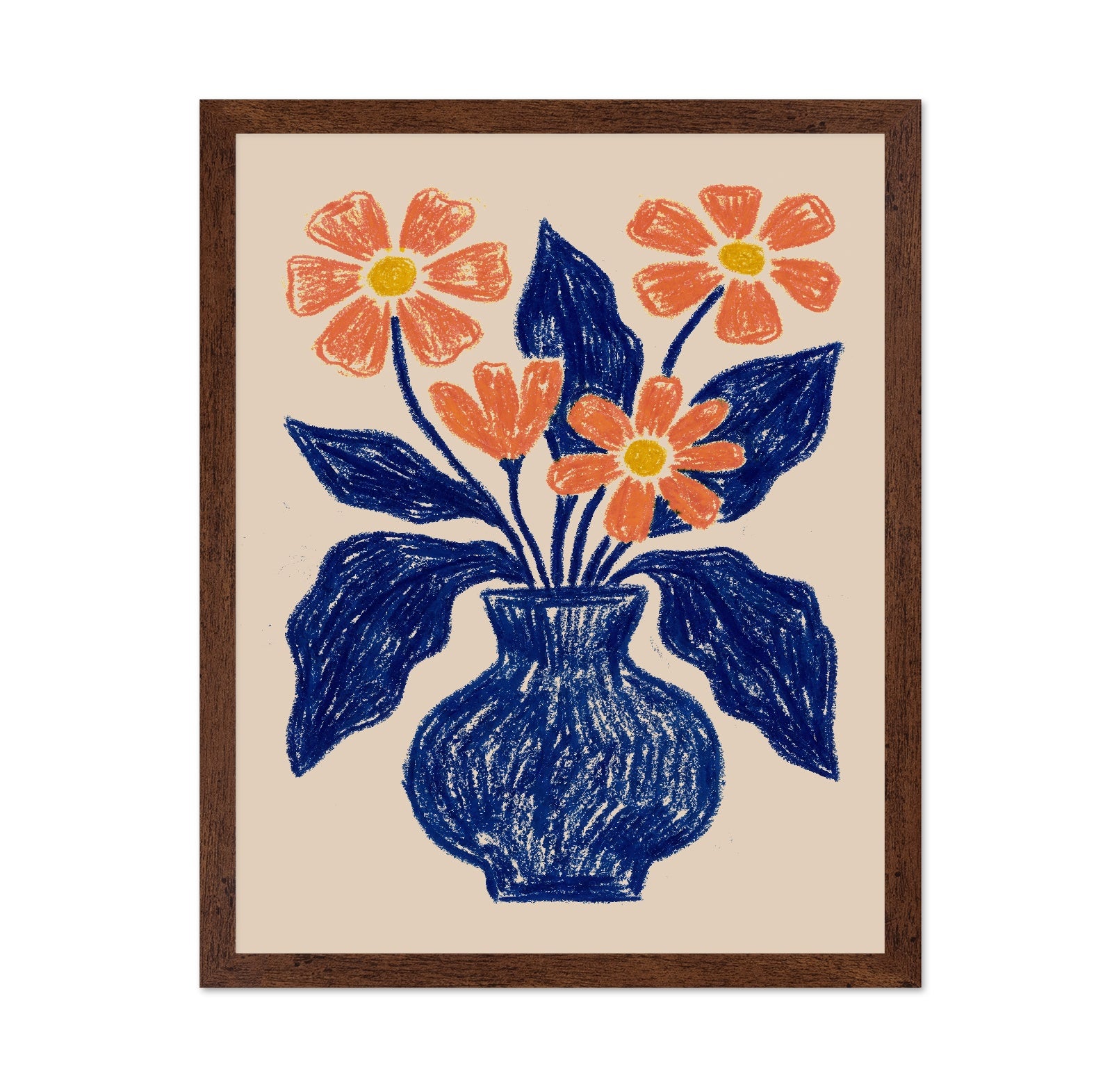 Orange Flowers Blue Vase