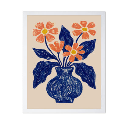 Orange Flowers Blue Vase