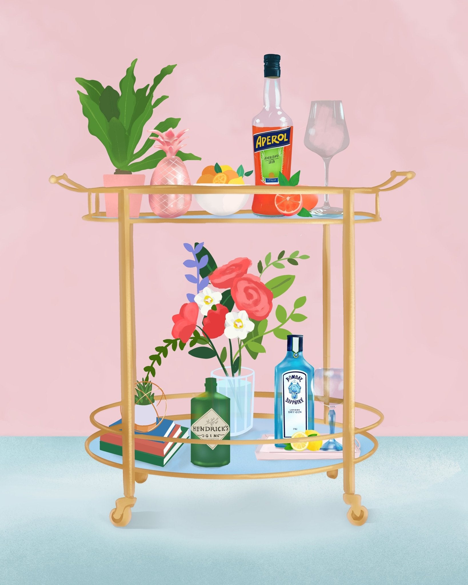 Stylish Bar Cart with Cocktails