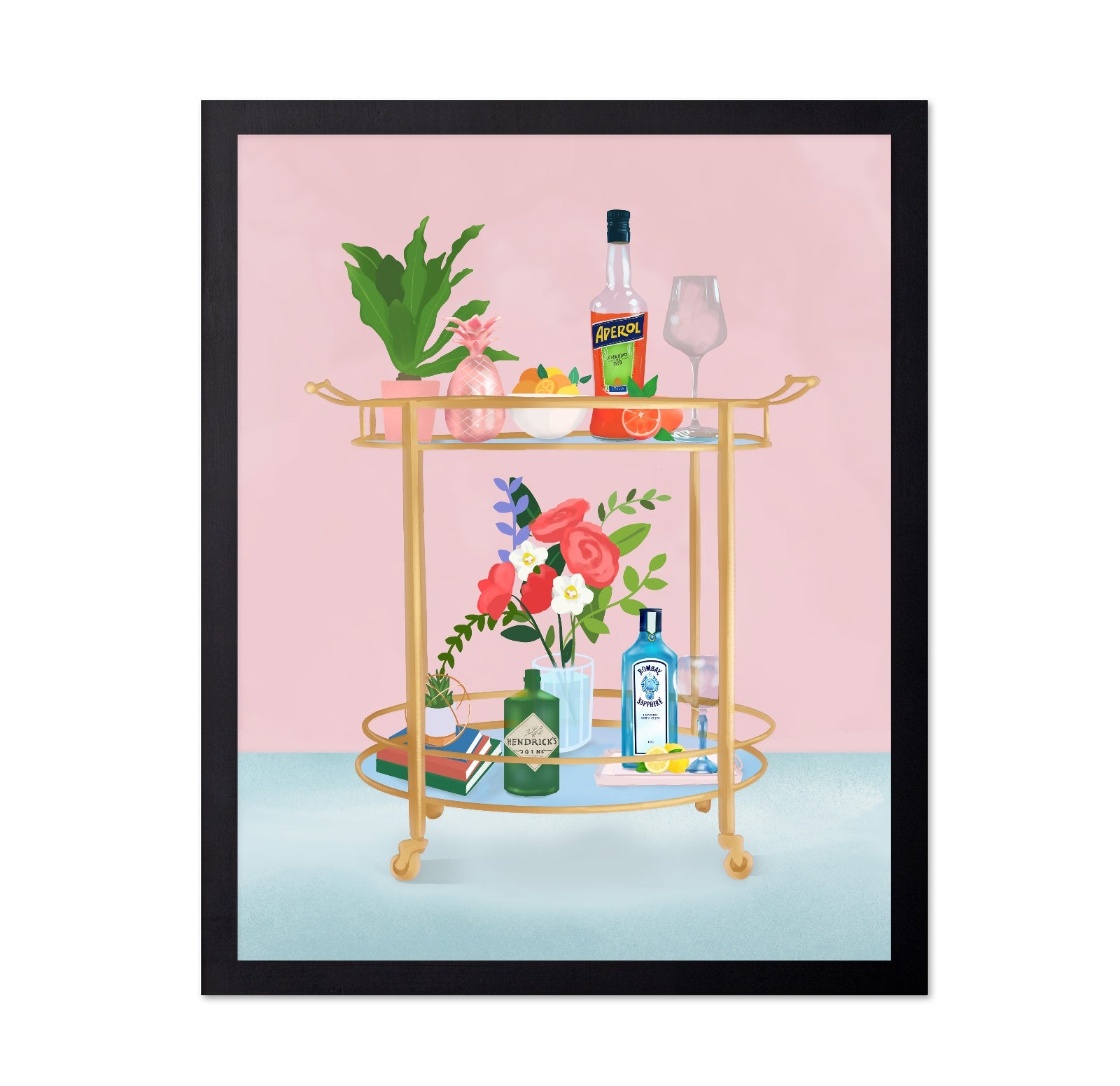 Stylish Bar Cart with Cocktails