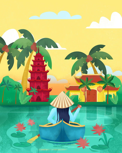 Vietnam River Pagoda Scene