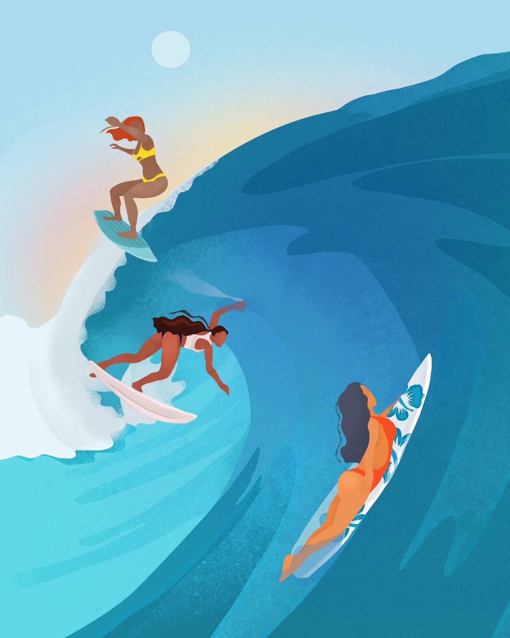 Women Surfing Waves