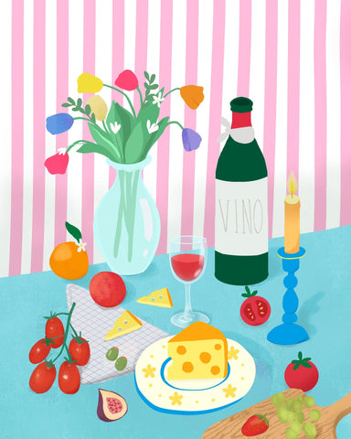Cheese & Wine Still Life