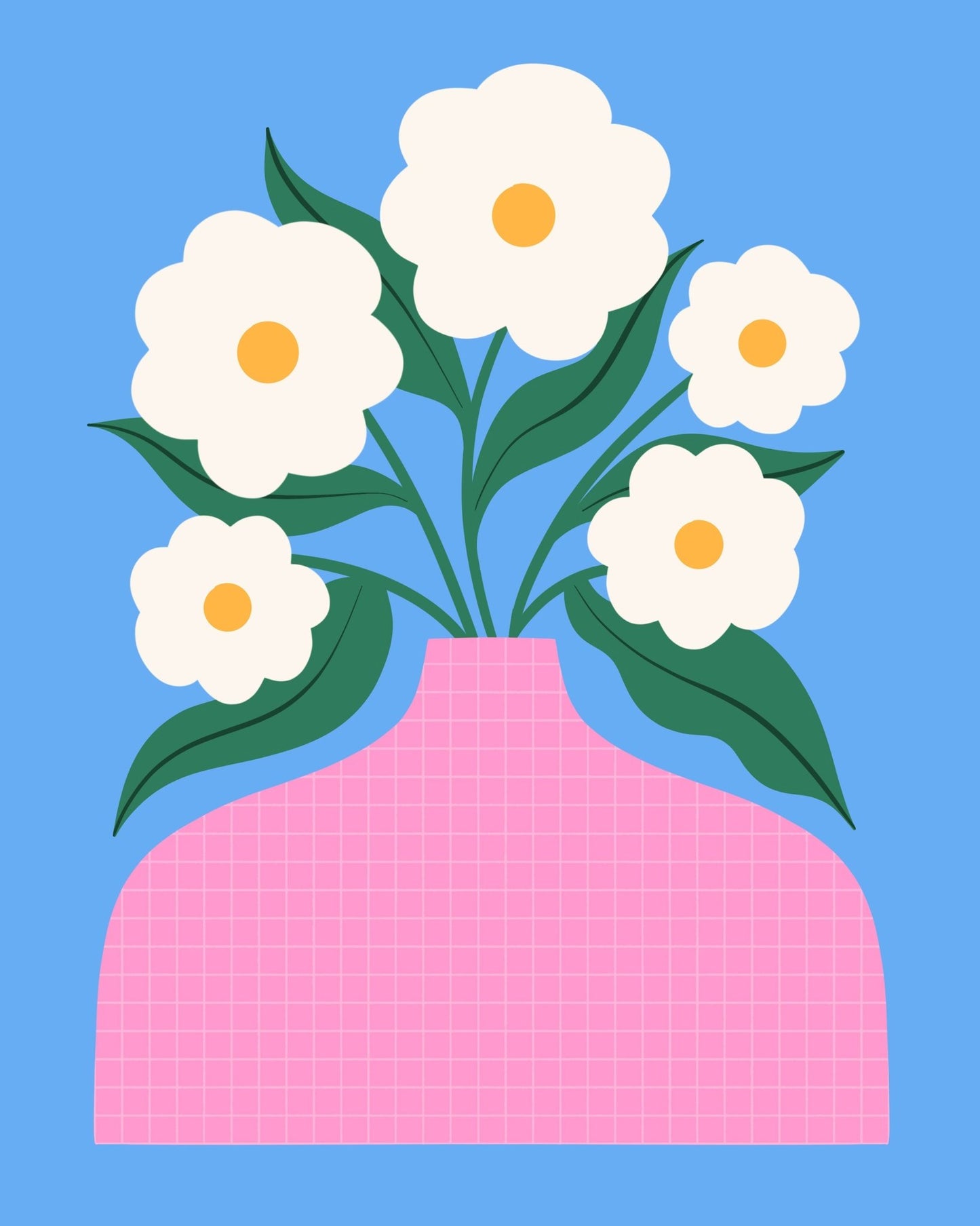 White Flowers Pink Vase
