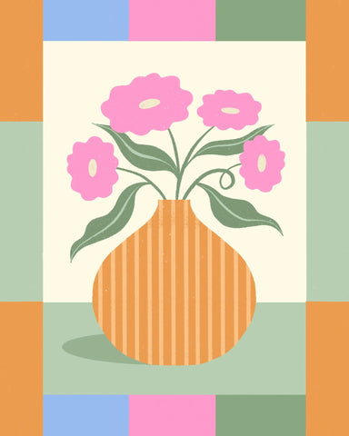 Pink Flowers Orange Vase