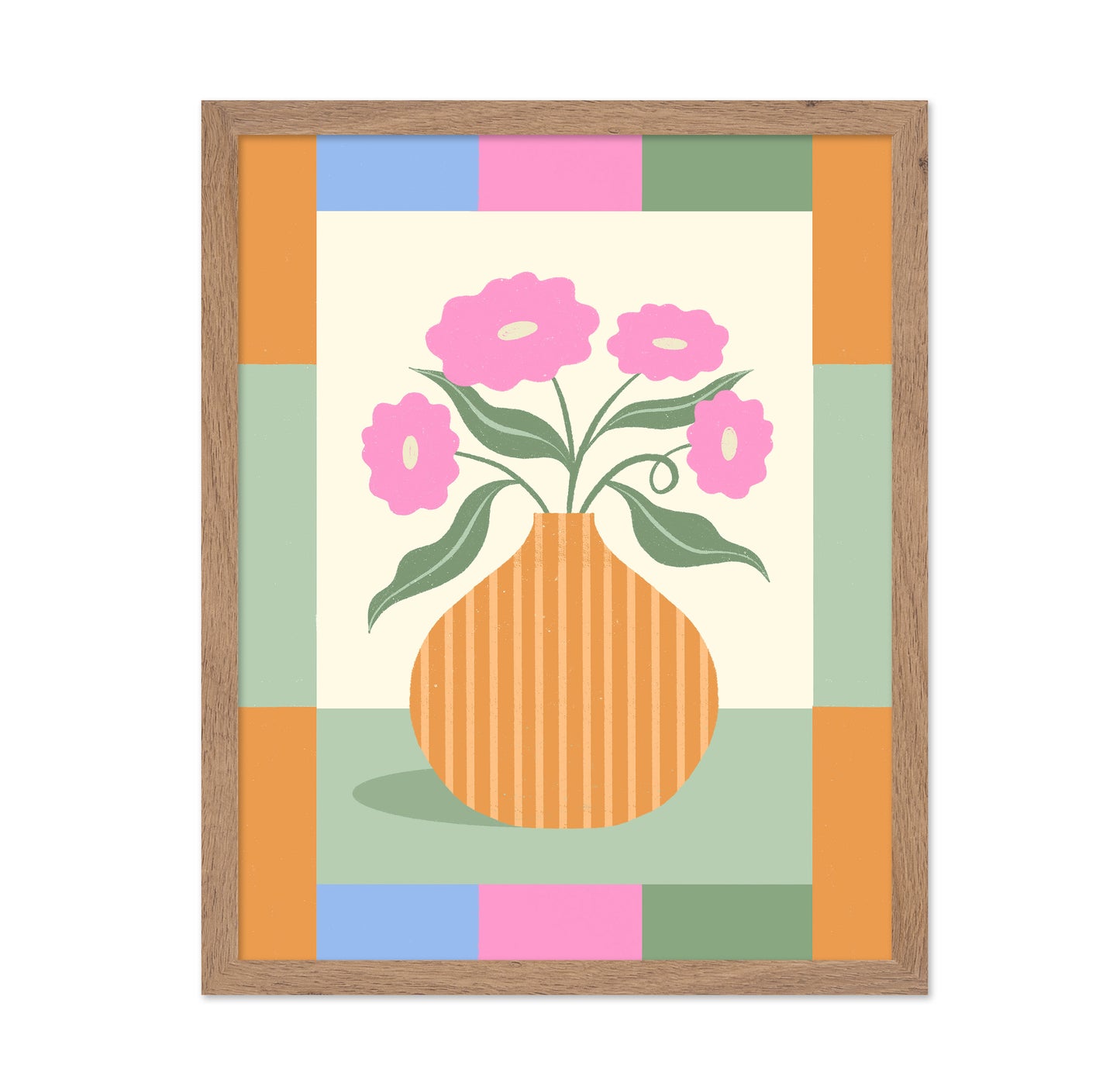 Pink Flowers Orange Vase