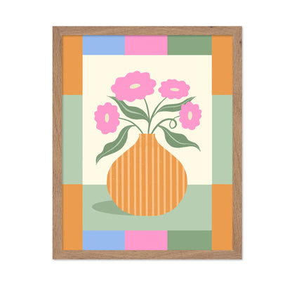 Pink Flowers Orange Vase