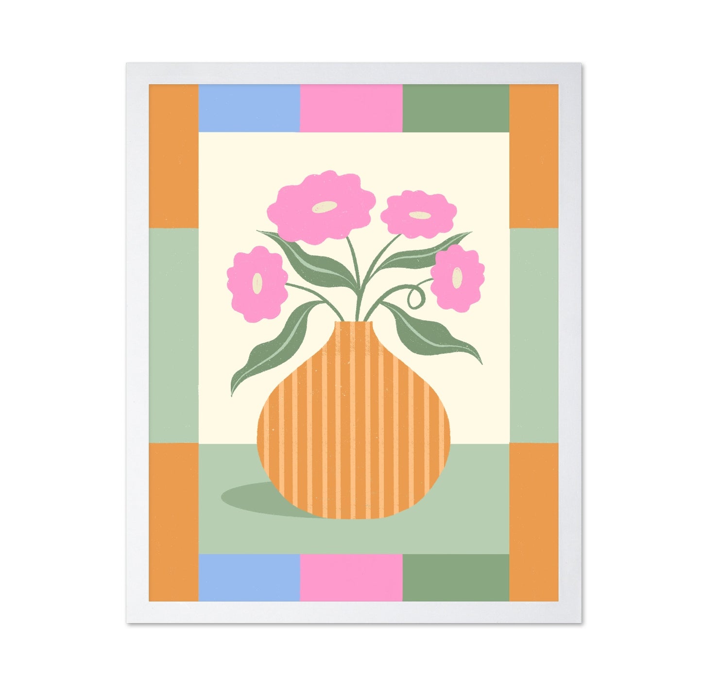 Pink Flowers Orange Vase