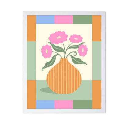 Pink Flowers Orange Vase