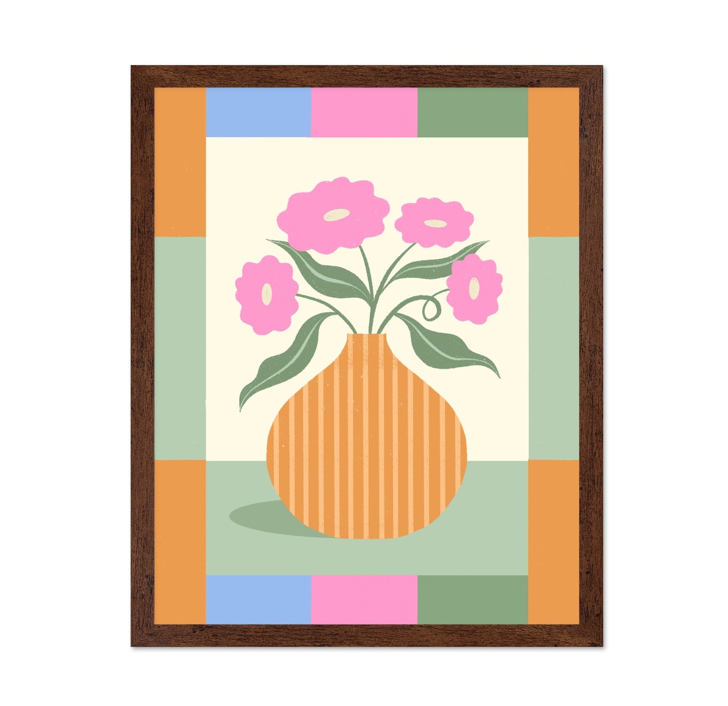 Pink Flowers Orange Vase