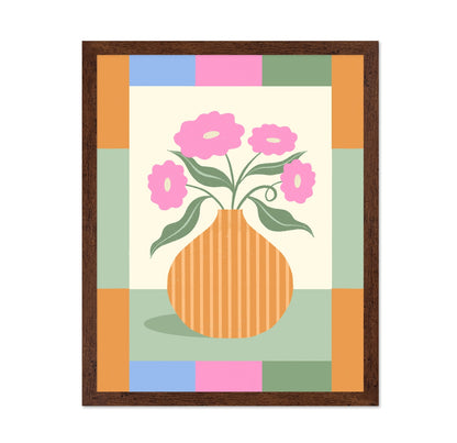 Pink Flowers Orange Vase