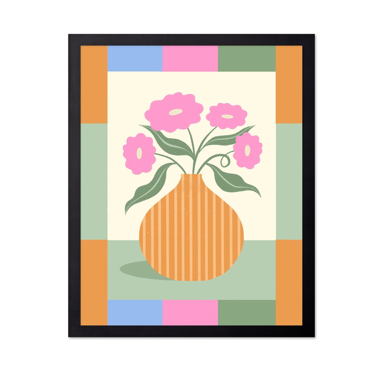 Pink Flowers Orange Vase