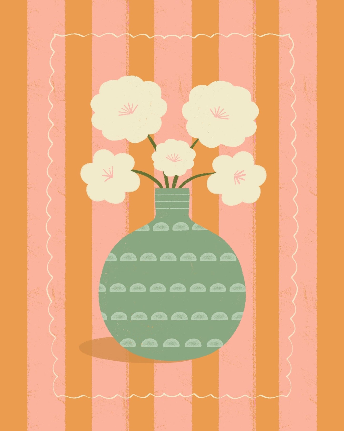 White Flowers Green Vase