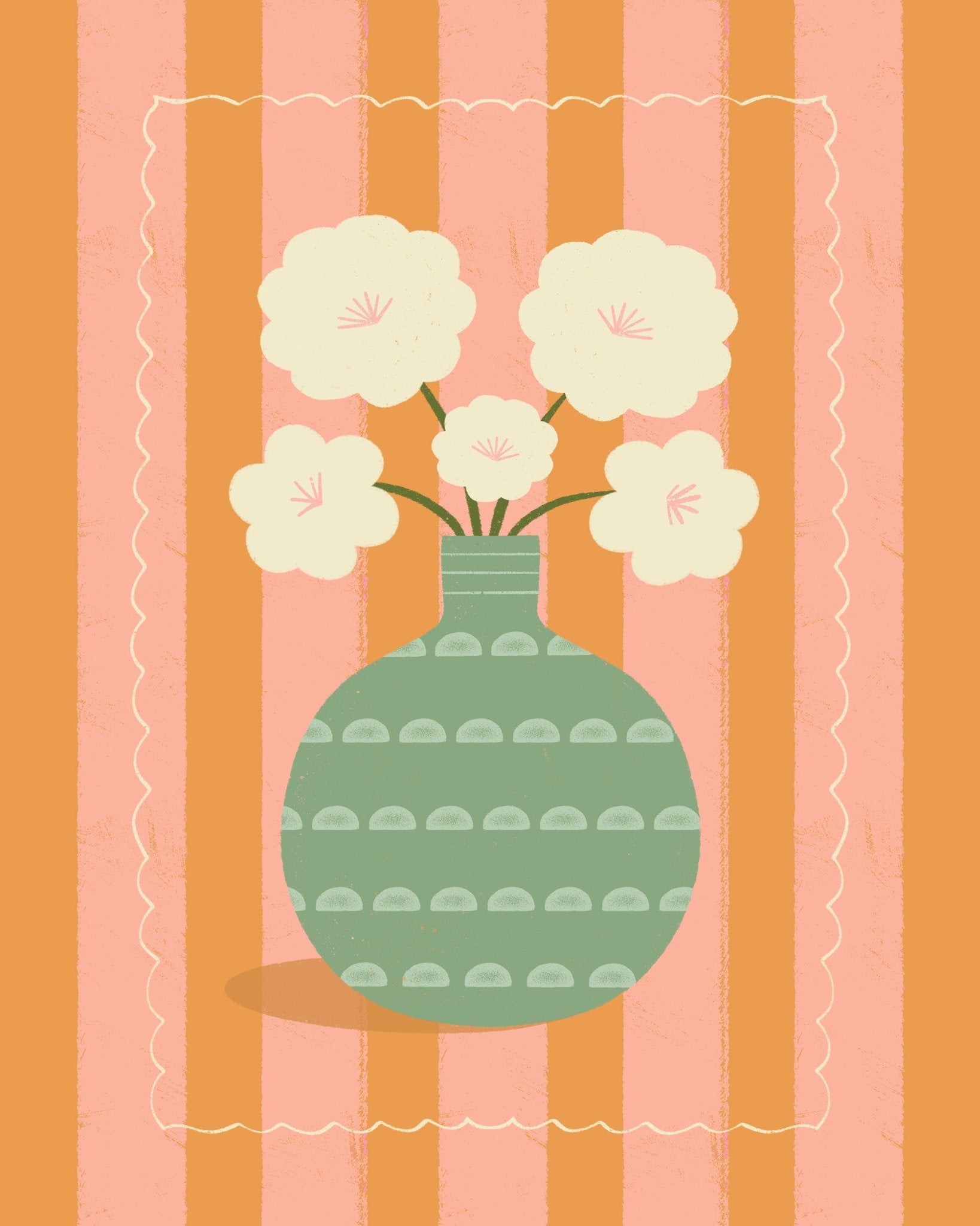 White Flowers Green Vase