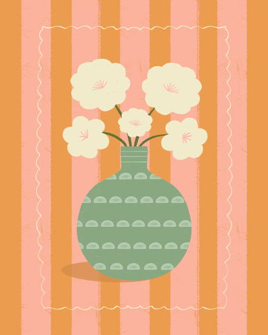 White Flowers Green Vase