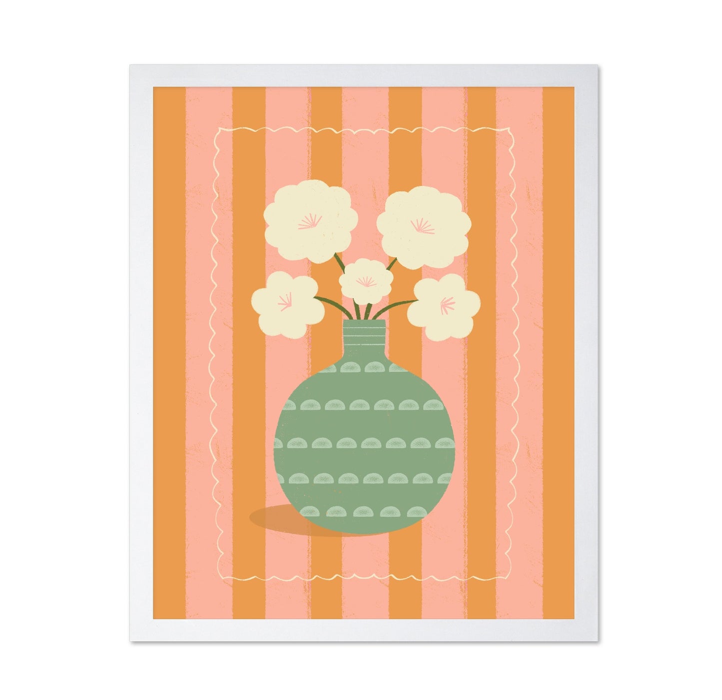 White Flowers Green Vase