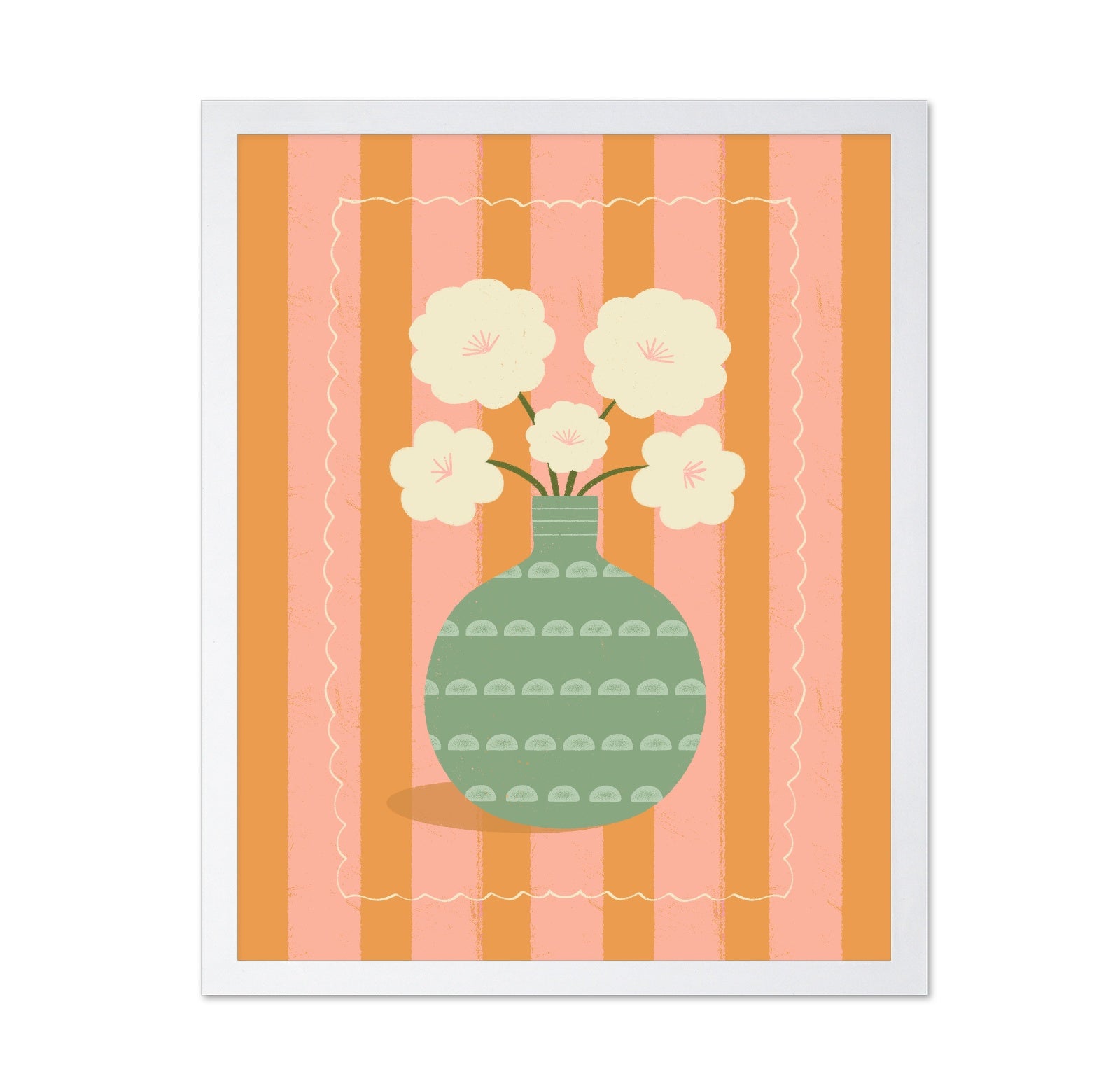 White Flowers Green Vase