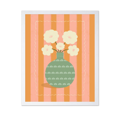 White Flowers Green Vase