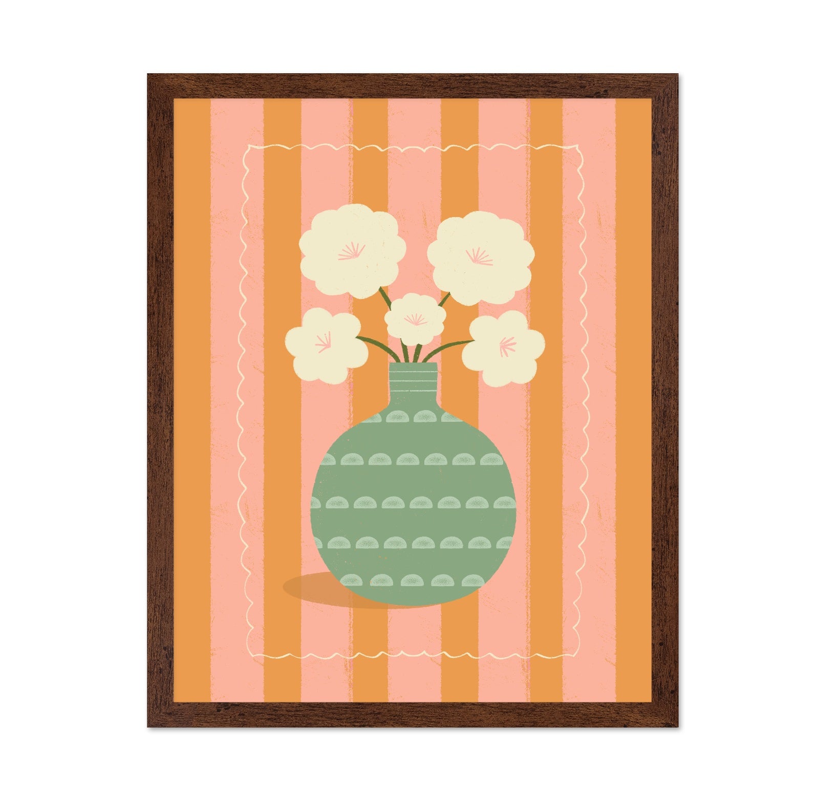 White Flowers Green Vase