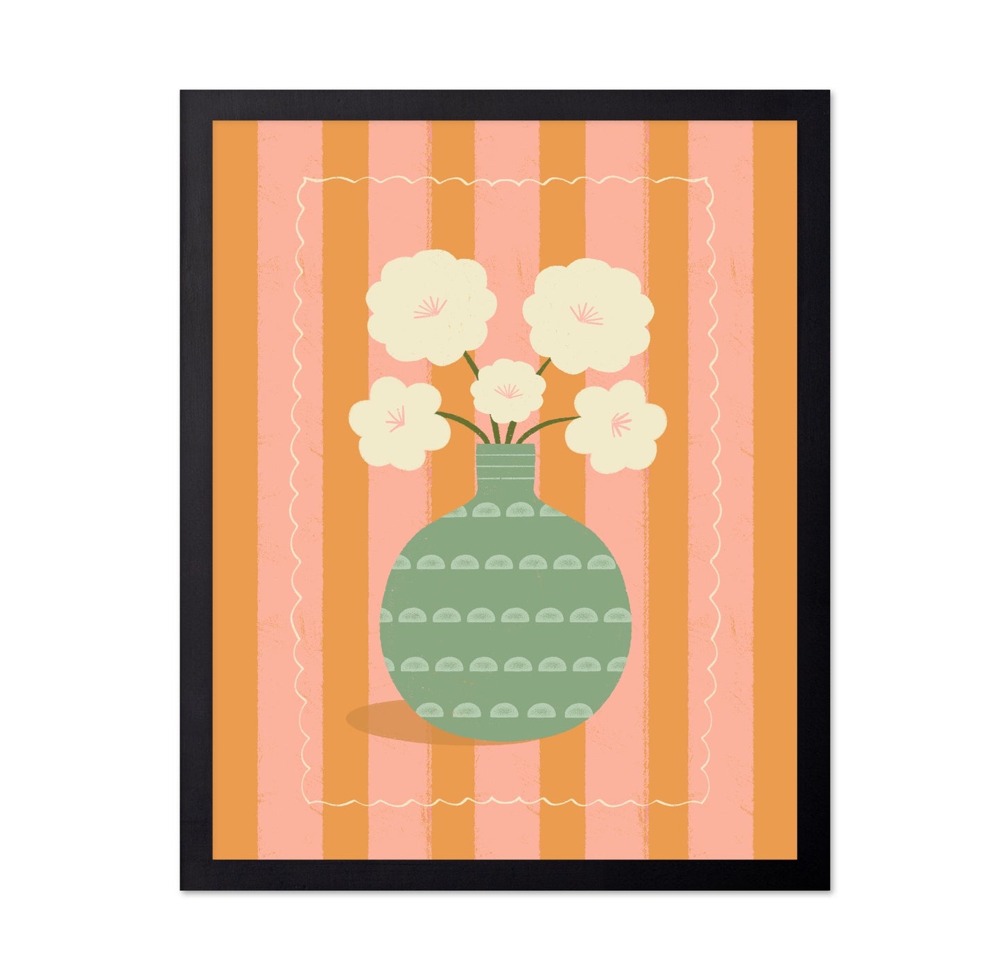 White Flowers Green Vase
