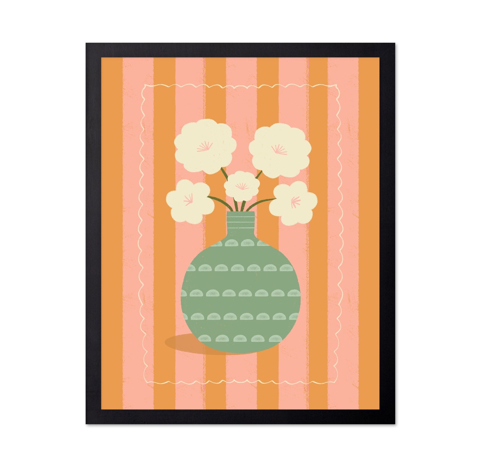 White Flowers Green Vase