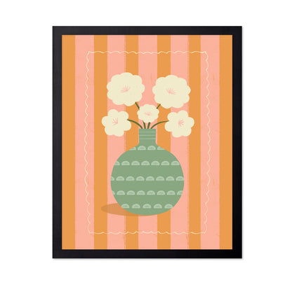 White Flowers Green Vase