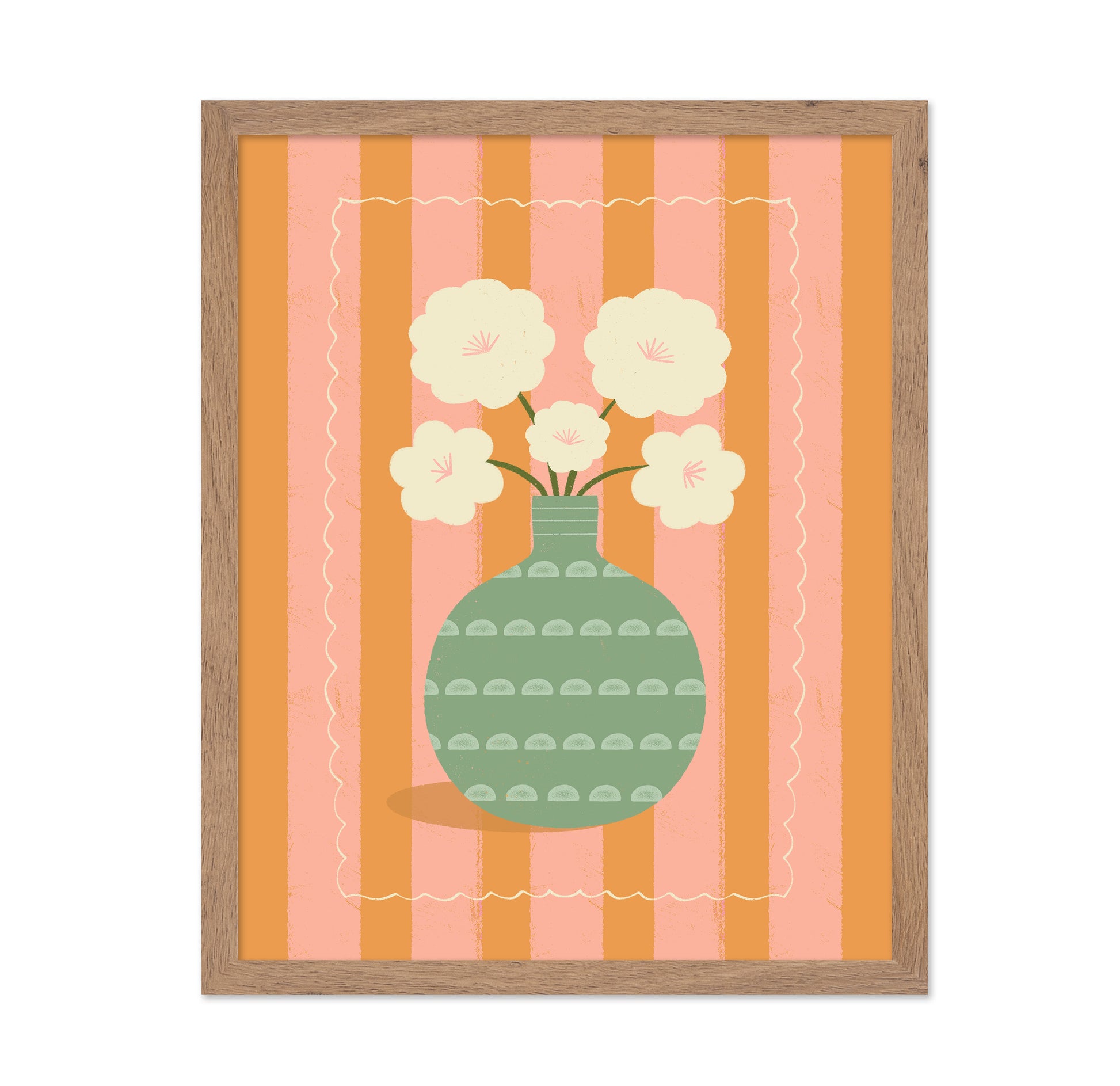 White Flowers Green Vase