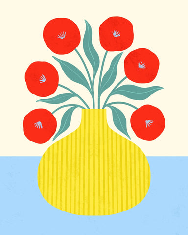 Red Flowers Yellow Vase