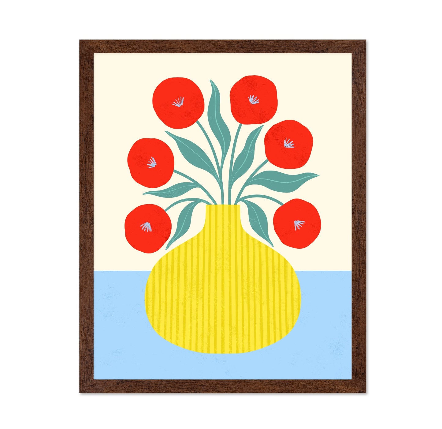 Red Flowers Yellow Vase