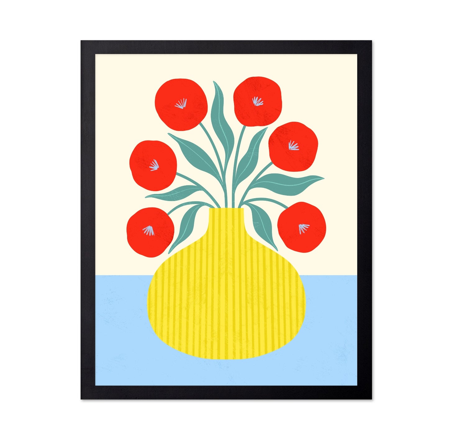 Red Flowers Yellow Vase