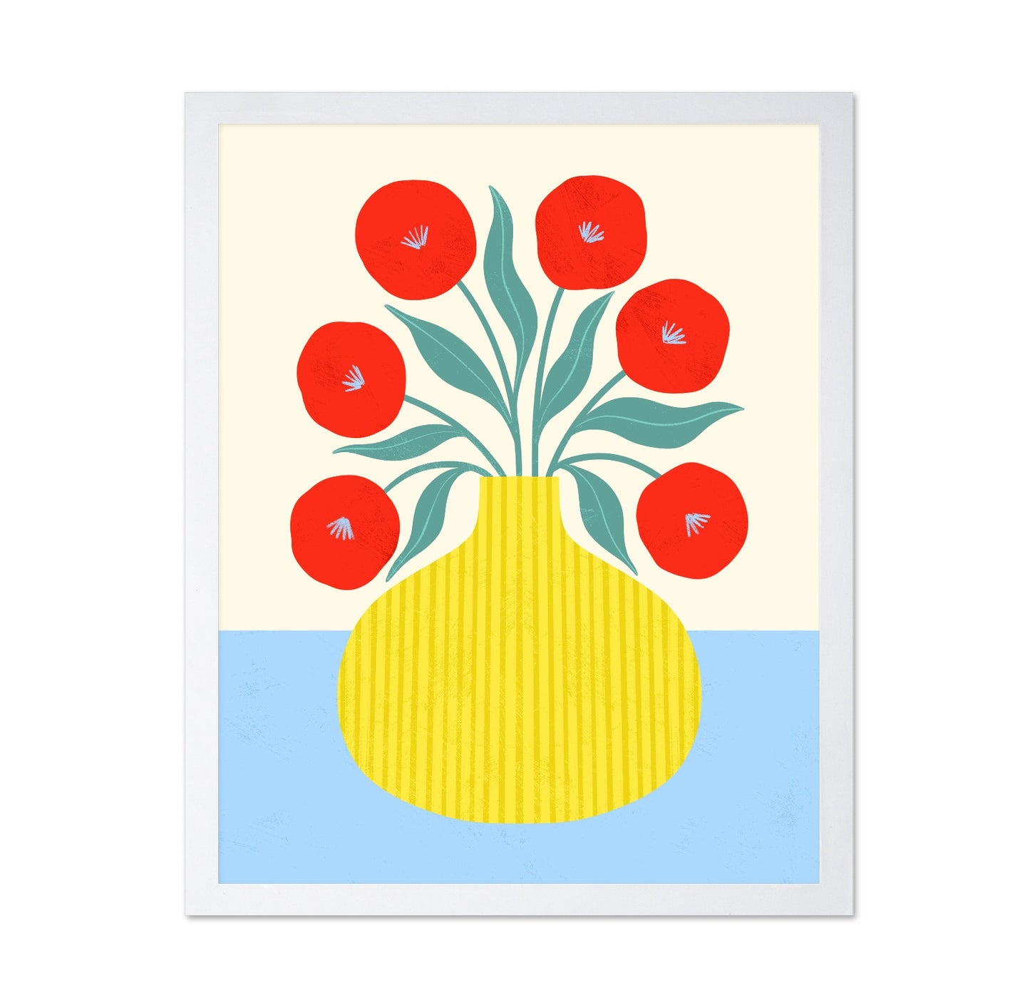 Red Flowers Yellow Vase