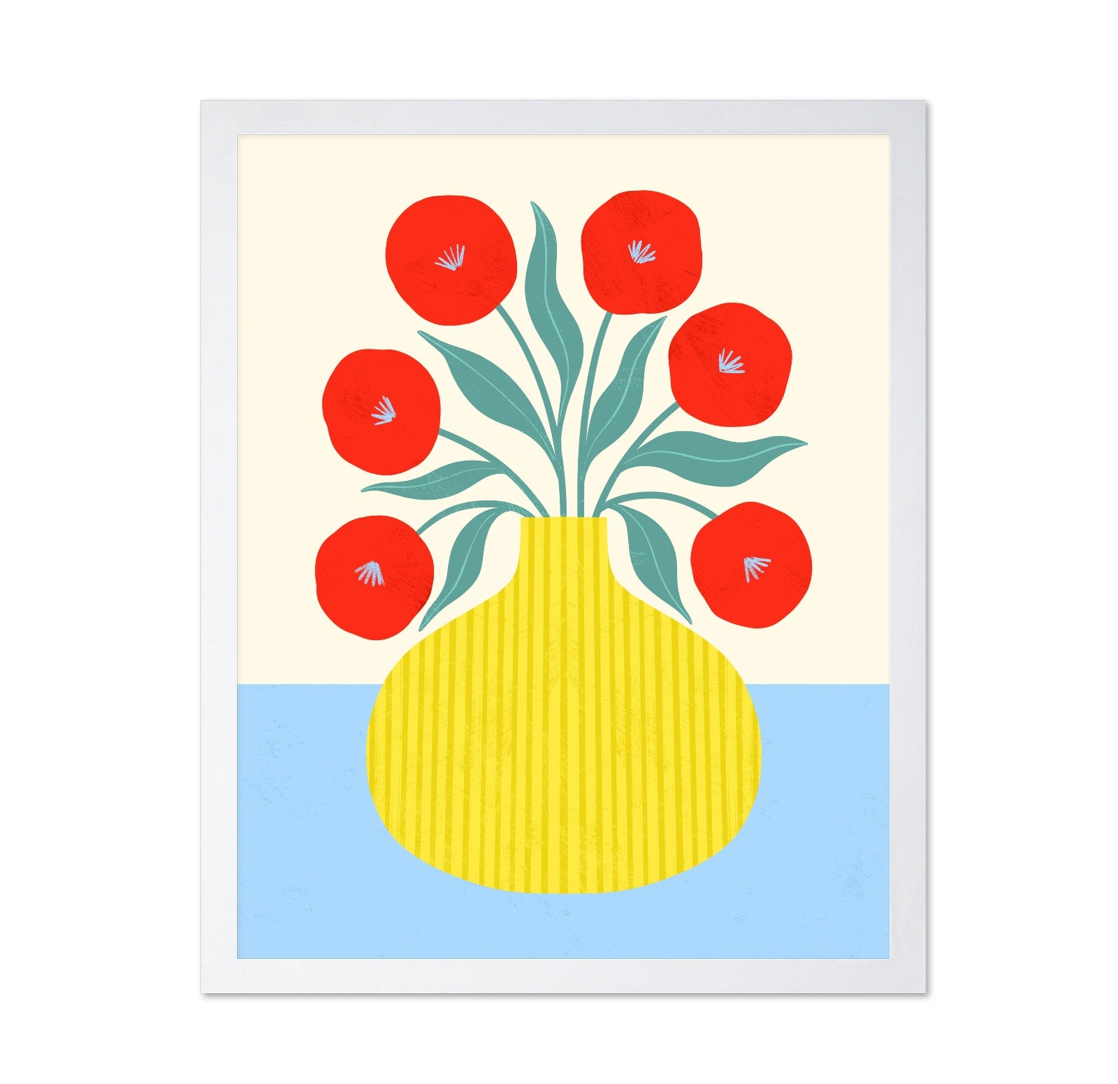 Red Flowers Yellow Vase