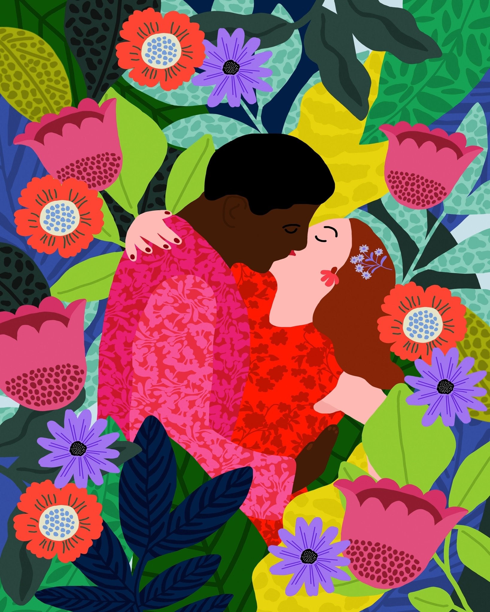 Floral Lovers Kiss