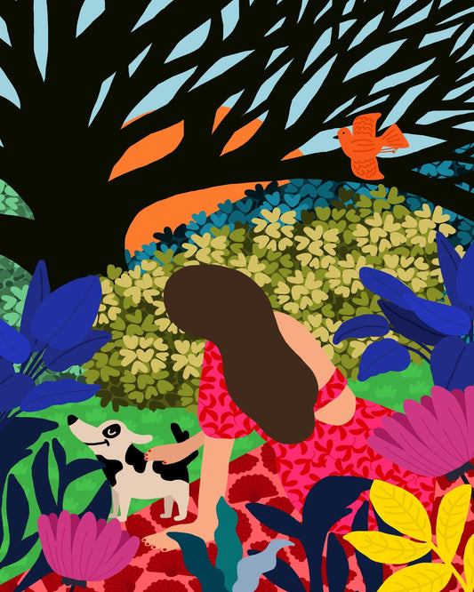 Girl And Dog In Park