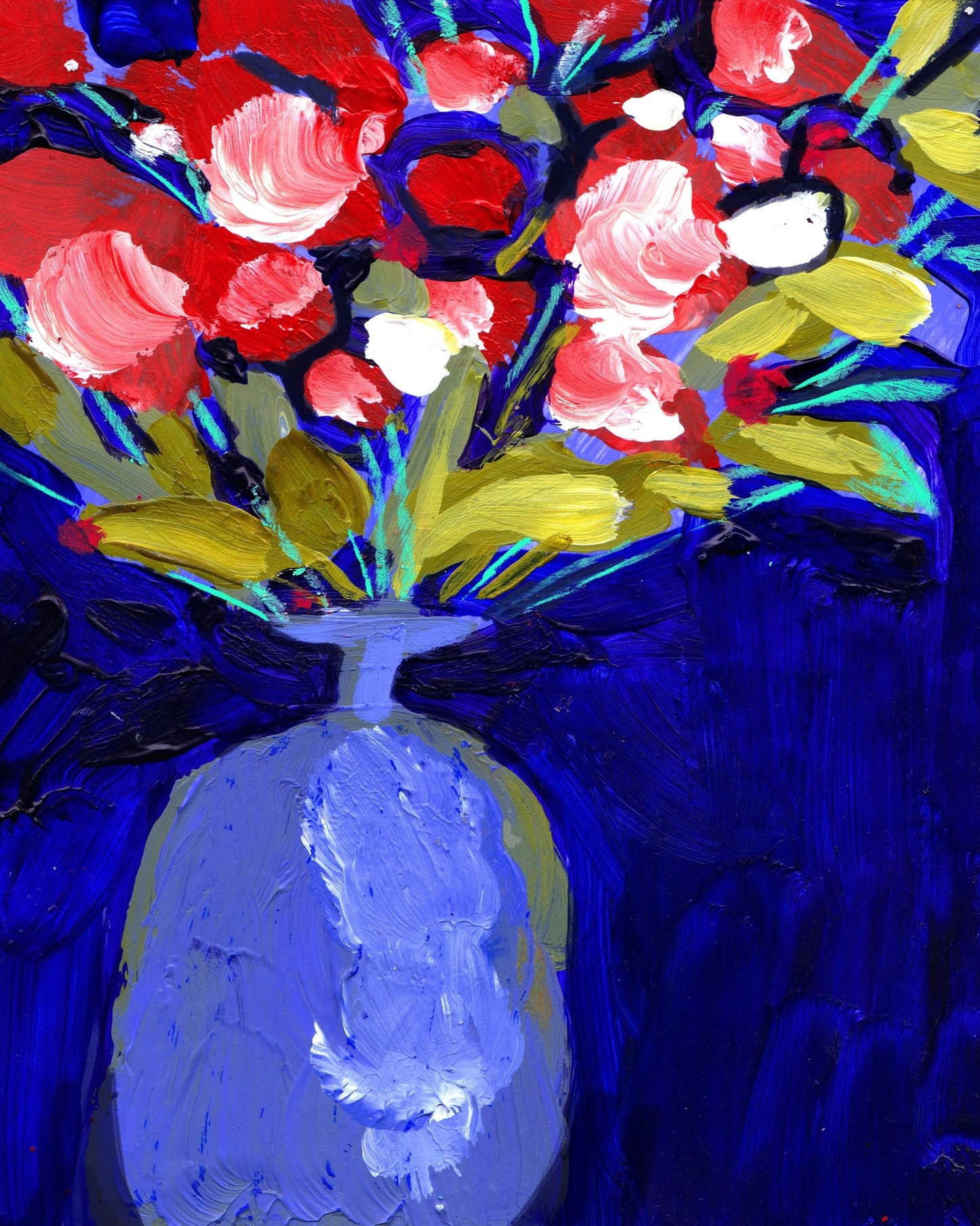 Blue Vase Red Blooms