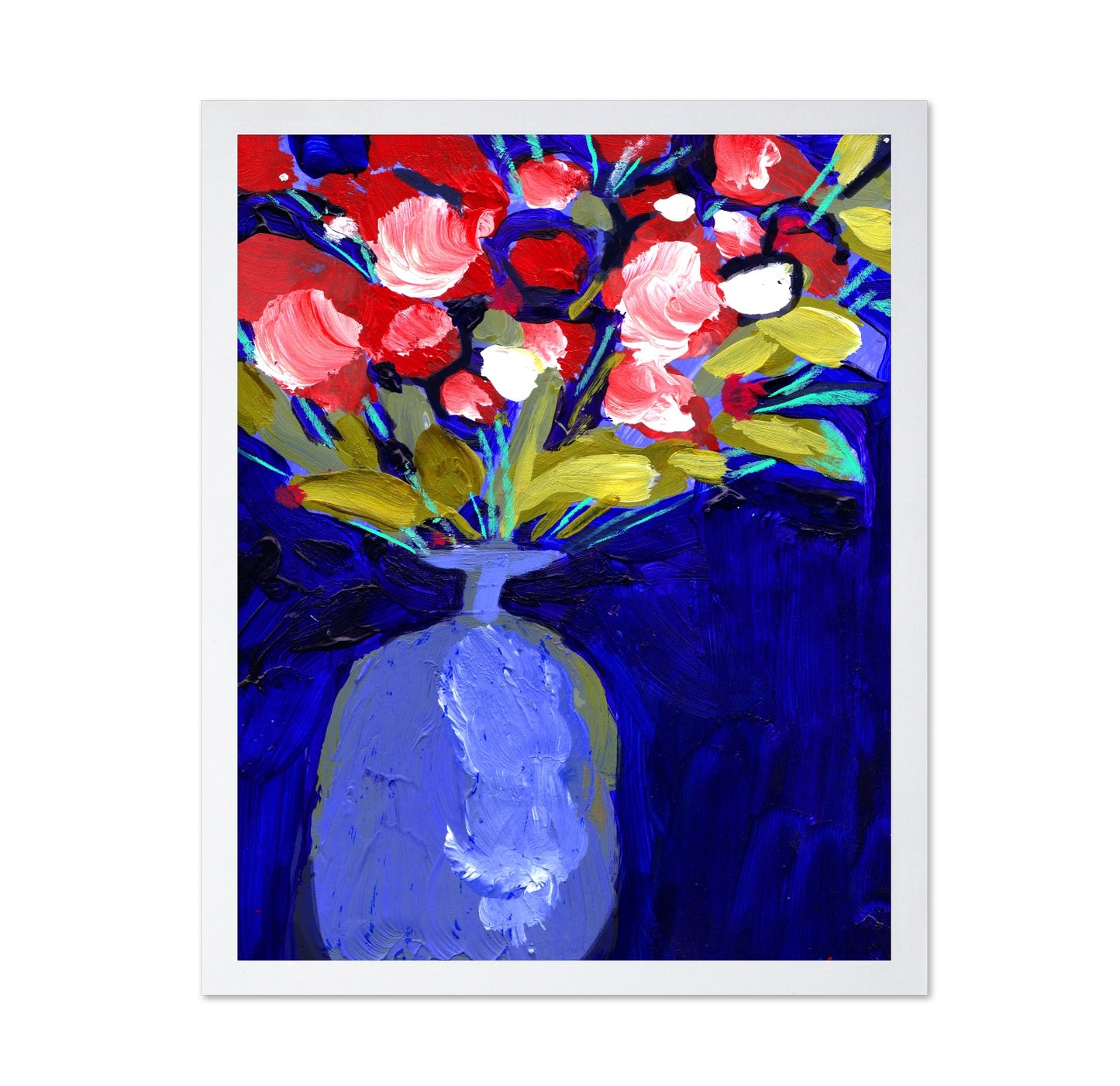 Blue Vase Red Blooms