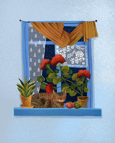 Sleeping Window Cat