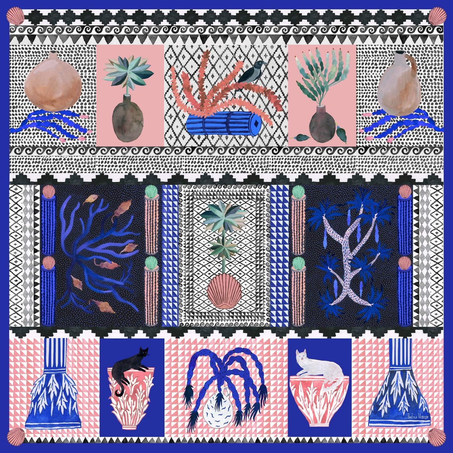 Greek Pattern Botanical Scene